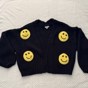 🖤😊EUC Black Smiley Face Cropped Cardigan | Women’s Small 😊🖤